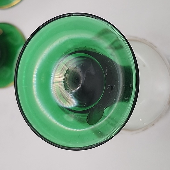 Vintage Bockling Green Stem Glass Goblets w/ Grapes & Leaves in Gold 6 Count - Picture 6 of 12